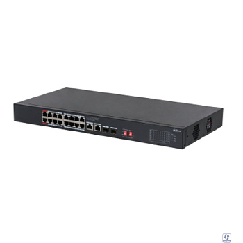 DAHUA DH-S3220-16GT-240 16-портовый гигабитный коммутатор с PoE, уровень L2, 16xRJ45 1Gb, 2xRJ45 1Gb uplink, 2xSFP 1Gb uplink, суммарно 240Вт, коммутация 40 Гбит/с, MAC-таблица 8К