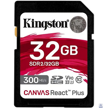 SecureDigital 32GB Kingston SDHC, UHS-I Class U3 V90, чтение: 300Мб/с, запись: 260Мб/с <SDR2/32GB>