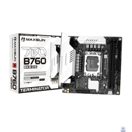 MAXSUN MS-Terminator B760BKB D5 WIFI (Socket 1700, mATX, 2*DDR5(96Gb), DP/HDMI, 2*SATA3, 4*M.2, 1xPCI-Ex16/1*PCIEx4, 4*USB 2.0, 4*USB 3.2 5G, LAN 1*2.5G,  BT, Wi-Fi 6E, RTL)