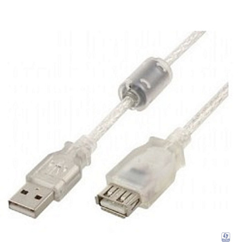 Cablexpert Кабель удлинитель USB2.0 Pro, AM/AF, 4,5м, экран, 2 феррит.кольца, прозрачный (CCF-USB2-AMAF-TR-15)