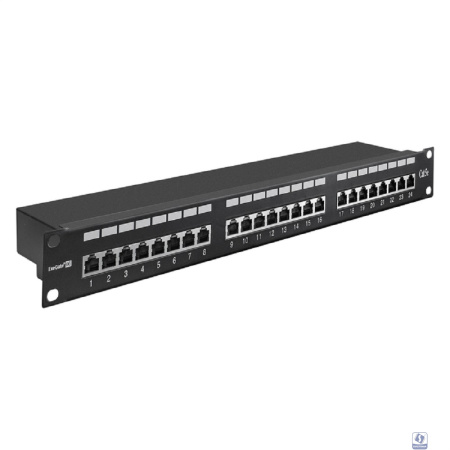Exegate EX281083RUS Патч-панель FTP 19" 24 port кат.5e ExeGate  разъём KRONE&110 (dual IDC), 1U, RoHS, цвет черный