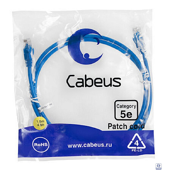 Cabeus PC-UTP-RJ45-Cat.5e-1.5m-BL Патч-корд U/UTP, категория 5е, 2xRJ45/8p8c, неэкранированный, синий, PVC, 1.5м