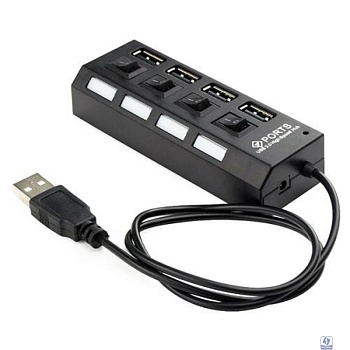 Gembird Концентратор USB 2.0 UHB-243-AD с подсветкой и выключателем, 4 порта, блистер (UHB-243-AD)