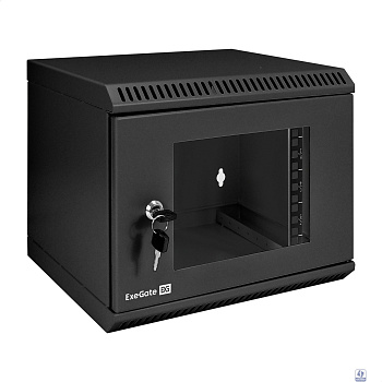 Exegate EX298624RUS Шкаф телекоммуникационный 10" настенный 6U ExeGate EC-WM-6U.280.G.BLACK (10”, 6U, 350x280x287mm (ШхГхВ), передняя дверь закаленное стекло, пыле- и влагозащита IP23, черный RAL 9004