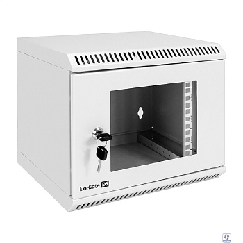 Exegate EX298623RUS Шкаф телекоммуникационный 10" настенный 6U ExeGate EC-WM-6U.280.G.GREY (10”, 6U, 350x280x287mm (ШхГхВ), передняя дверь закаленное стекло, пыле- и влагозащита IP23, светло-серый RAL