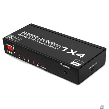 ORIENT HSP0104HL, HDMI разветвитель 1->4, UHD 4K/30Гц (3840x2160), 1080p/60Гц, HDMI 1.4, HDCP 1.2, питание от USB, пластик.корпус, цвет чёрный (33465)
