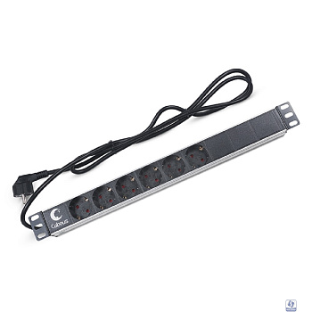 Cabeus PDU-6P-2EU Блок евророзеток для 19" шкафов, горизонтальный, 6 розеток, 16 A, без выключателя, шнур 2м, алюминиевый корпус, немецкий стандарт