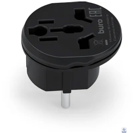 Адаптер-переходник Buro  BU-PA01-B (1 розетка) черный (пакет ПЭ)  