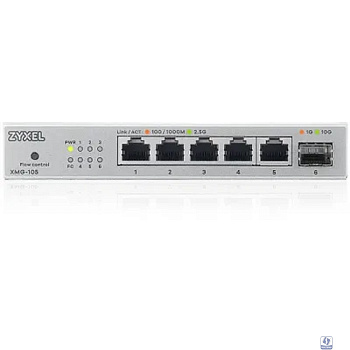 Коммутатор/ Мультигигабитный коммутатор Zyxel XMG-105, 5xRJ-45: 1/2.5G, 1xSFP+, настольный, бесшумный