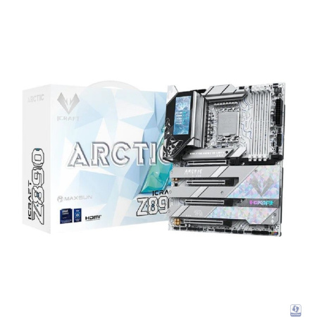 MAXSUN MS-iCraft Z890 ARCTIC (Socket 1851, ATX, 4*DDR5(256Gb), DP/HDMI, 4*SATA3, 4*M.2, 4xPCI-Ex16, 2*Type-C, 9*USB 3.1, LAN 1*5G, BT 5.4, Wi-Fi 7, SPDIF, white, RTL)