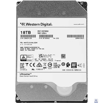 18Tb WD Ultrastar DC HDD Server (3.5in 26.1MM 18000GB 512MB 7200RPM SAS ULTRA 512E SE P3 DC HC550), SKU: 0F38353