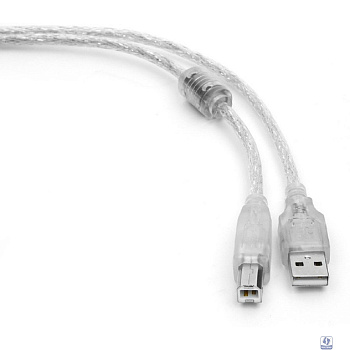 Кабель USB2.0 Cablexpert AM/BM, медь, двойн.экран, фер.кольцо, Pro, 0.75м, прозрач, пакет  (CCF-USB2-AMBM-TR-0.75M)