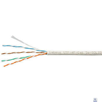 Cabeus UTP-4P-Cat.5e-SOLID-LSLTx-GY-100 Кабель витая пара UTP (U/UTP), категория 5e, 4 пары (24 AWG), одножильный, нг(А)-LSLTx, серый (100 м)