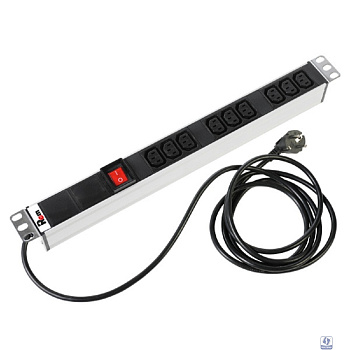 REM Блок розеток Rem-16 с выкл., 9 IEC 60320 C13, 16A, алюм., 19", шнур 3 м. (R-16-9C13-V-440-3)