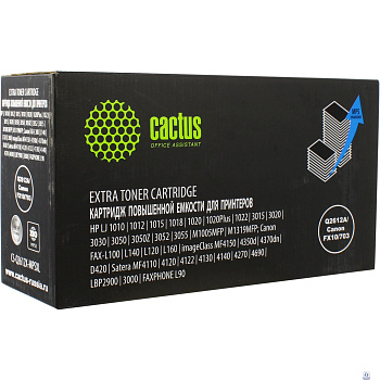 Картридж лазерный Cactus CS-Q2612X-MPSXL Q2612A/Canon FX10/703 черный (8000стр.) для HP LJ 1010/1012/1015/1018/1020/1020Plus/1022/3015/3020/3030/3050/3050Z/3052/3055/M1005MFP/M1319MFP; Canon FAX-L100/