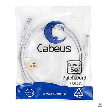 Cabeus PC-UTP-RJ45-Cat.5e-1.5m-WH ПАТЧ-КОРД U/UTP, КАТЕГОРИЯ 5Е, 2XRJ45/8P8C, НЕЭКРАНИРОВАННЫЙ, БЕЛЫЙ