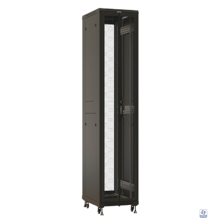 Шкаф серверный Hyperline (TTBR-4261-DD-RAL9004) напольный 42U 600x1000мм пер.дв.перфор. задн.дв.перфор. 2 бок.пан. направл.под закл.гайки 800кг черный 910мм 2055мм IP20 сталь