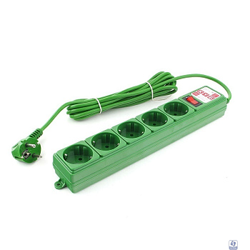 PowerCube Фильтр-удлинитель (SPG-MXTR-13) 3м, 5 розеток, 10А/2,2кВт, зеленый
