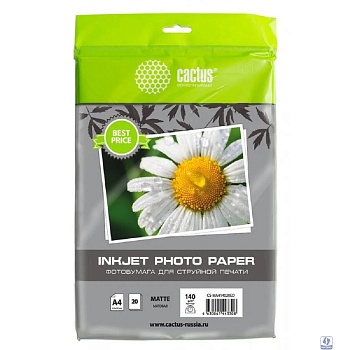 Cactus CS-MA414020ED Фотобумага A4, 140г/м2, 20л, для струйной печати, белый, покрытие матовое