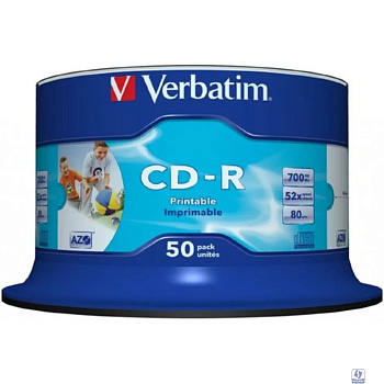 Verbatim  Диски CD-R  50 шт. Printable InkJet, 52-x 700Mb, Cake Box [43309/43438]