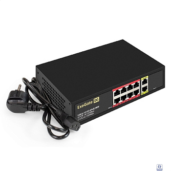Exegate EX299021RUS Коммутатор неуправляемый ExeGate EDES-1010D.8PoE-96W (10-портовый UTP 10/100 Base-Tx: 8 портов IEEE 802.3af (PoE), мощность PoE: 25W, суммарно 96W, 2 порта RJ45 uplink, настенный/н