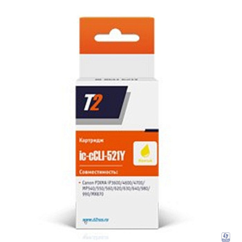 T2 CLI-521Y Картридж (IC-CCLI-521Y) для  PIXMA iP3600/4600/MP540/620/630/980, желтый, с чипом