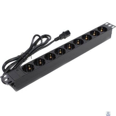 Exegate EX280852RUS Блок розеток ExeGate ServerPro PDU-19H906 Al-9S-C14-2.5, 19",1U,алюм, 9Schuko, кабель с C14 2.5м