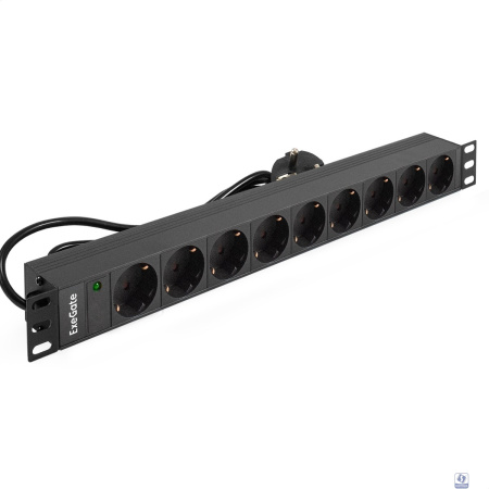 Exegate EX280849RUS Блок розеток ExeGate ServerPro PDU-19H903 Al-9S-EU2, 19",1U,алюм, 9Schuko, евровилка, 2м