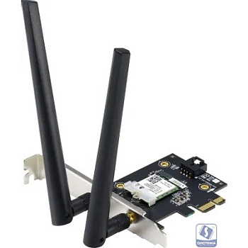 ASUS PCE-AX1800 Сетевой адаптер WiFi 6 Bluetooth 5.2 PCI-E, 4 (802.11n), 5 (802.11ac), 6 (802.11ax), 1775 Мбит/с, 5 ГГц, 2.4 ГГц, антенна - внешняя, передатчик - 20 dBm (90IG07A0-MO0B00)