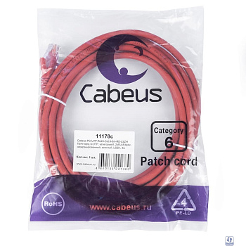 Cabeus PC-UTP-RJ45-Cat.6-3m-RD-LSZH Патч-корд U/UTP, категория 6, 2xRJ45/8p8c, неэкранированный, красный, LSZH, 3м