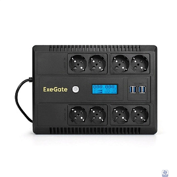 Exegate EX295013RUS ИБП ExeGate NEO Smart LHB-650.LCD.AVR.8SH.CH.RJ.USB <650VA/390W, LCD, AVR, 8*Schuko, RJ45/11, USB, 4*USB-порта для зарядки, Black>