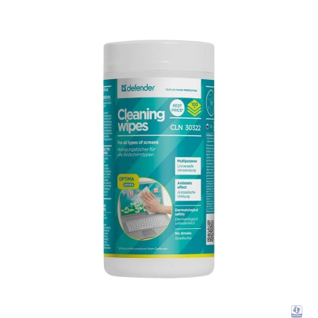DEFENDER Влажные чистящие салфетки CLN 30322  для экранов в тубе, 100шт.