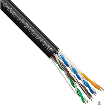 Exegate EX300625RUS Кабель ExeGate UTP4-C5e-CCA-S24-SW-OUT-PE-BK-305 UTP 4 пары кат.5e CCA, 0.5мм (24AWG), внешн., с тросом, 305м, черн., PE
