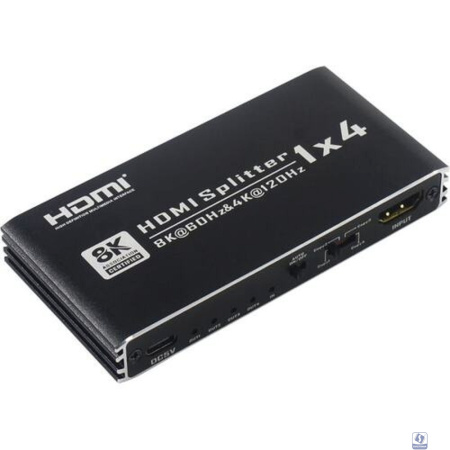 ORIENT HSP0104H8L-2.1, HDMI разветвитель 1->4, UHD 8K/60Hz, 4K/120Hz, HDR10+, HDMI 2.1, 48 Гбит/с, HDCP 2.3, EDID управление, внешний БП, метал..корпус (33323)