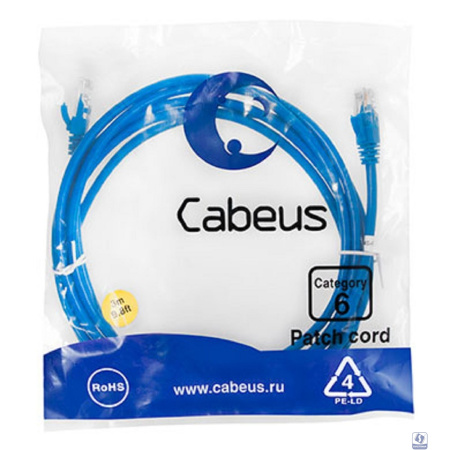 Cabeus PC-UTP-RJ45-Cat.6-3m-BL Патч-корд U/UTP, категория 6, 2xRJ45/8p8c, неэкранированный, синий, PVC, 3м