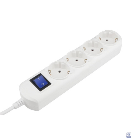 PowerCube Удлинитель (PC-5B-1,5M) 1.5м, 4 розетки, 16А, с/з, с выключателем, белый