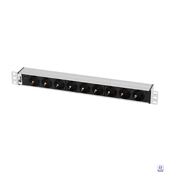 REM Блок розеток Rem-10 без шнура с инд., 9 Schuko, вход IEC 60320 C14, 10A, алюм., 19" (R-10-9S-I-440-Z)