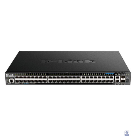 D-Link DGS-1520-52MP/A2A Управляемый L3 стекируемый коммутатор с 44 портами 10/100/1000Base-T, 4 портами 100/1000/2.5GBase-T, 2 портами 10GBase-T и 2 портами 10GBase-X SFP+ (PoE-бюджет 370 Вт)