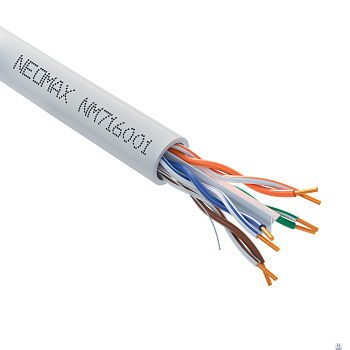 Кабель NEOMAX [NM716001] U/UTP cat.6 4x2x0.57, 23 AWG, Медь, внутренний, PVC, 305м, серый;  Fluke Tested