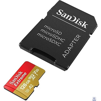 Micro SecureDigital 128GB Sandisk Extreme 128 ГБ, 190 МБ/с, Class 10, SDSQXAA-128G-GN6MA,  1 шт., переходник SD"