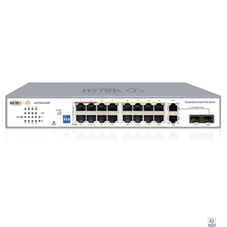 Wi-Tek WI-PCES218GF, настраиваемый PoE 250Вт, 16FE PoE + 2 Combo GE/SFP, Easy Smart