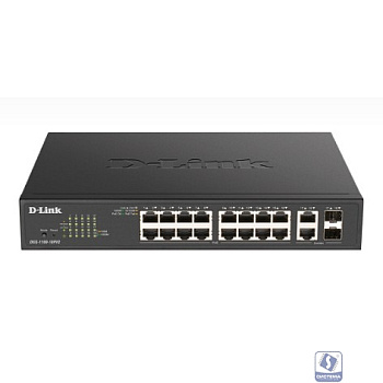 D-Link DGS-1100-18PV2/A3A Настраиваемый L2 коммутатор с 16 портами 10/100/1000Base-T и 2 комбо-портами 1000Base-T/SFP (16 портов PoE 802.3af/at, PoE-бюджет 130 Вт)