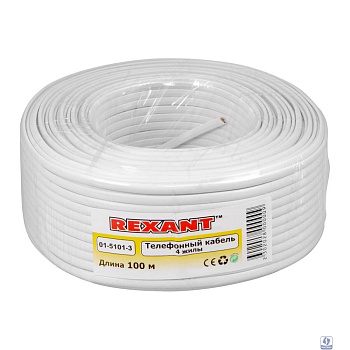 Rexant (01-5101-3) Кабель телефонный ШТЛП 4 жилы CCA, белый, 100м