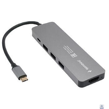 Gembird Док-станция Type-C 5в1: 3xUSB3.1, PD100W, HDMI, кабель 17см, алюминий (UHB-D1)