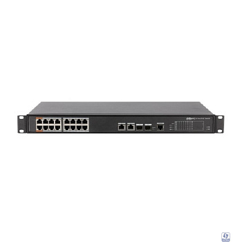 DAHUA DH-PFS4218-16ET-190 16-портовый управляемый коммутатор с РоЕ, уровень L2, 16xRJ45 100Mb PoE, 2хКомбо SFP/RJ45 1Gb uplink, суммарно 190Вт, коммутация 8.8 Гбит/с, MAC-таблица 4К