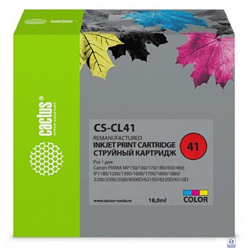 Cactus CL-41 Картридж  для Canon Pixma MP150/MP160/MP170/MP180/MP210/MP220/MP450/MP460/MP470/iP1200/iP1300/iP1600/iP1700/iP1800/iP190, голубой/пурпурный/желтый