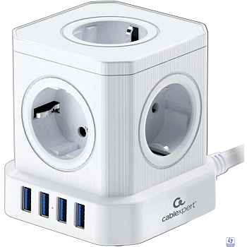 Cablexpert Сетевой фильтр Tower TWR-5-U4-W-3 (Tower 5р, 10А, 4 х USB, 3.1А, 3м, ур.защиты 4+) белый, коробка 