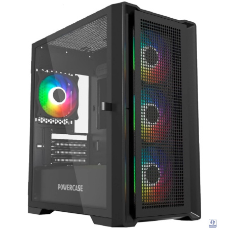 Powercase Alisio Micro X4B V2, Tempered Glass, 4х 120mm ARGB fans, ARGB HUB, чёрный, mATX  (CAMCXB-A4)