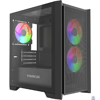 Powercase Alisio Micro Z3B ARGB V2, Tempered Glass, 3x 120mm ARGB fan, чёрный, mATX  (CAMZB-A3-V2)