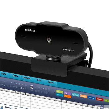 ExeGate GoldenEye C300 Full HD (матрица 1/4" 2 Мп, 1920х1080, 1080P, USB, фиксированный фокус, микрофон с шумоподавлением, универсальное крепление, кабель 1,2 м, Windows® 7/8/10/11, Mac OS 10.6 и выше